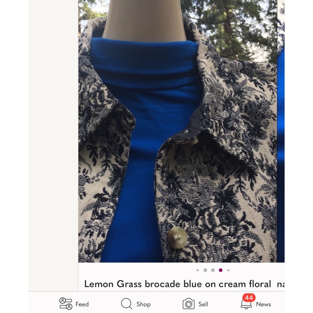 Women's Blue &Cream,Oversized  box cut brocade Blazer Jacket - Picture 8 of 9
